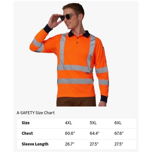 A-SAFETY Long Sleeves Hi Vis Safety Daily Work Construction Polo Shirt Size 6XL - Picture 5 of 9